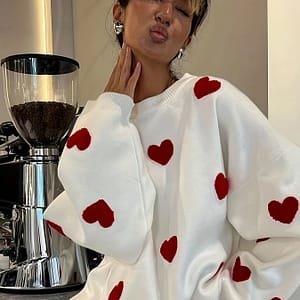 Valentine’s Day Heart Pattern Sweater, Casual Long Sleeve Drop Shoulder Sweater, Women’s Clothing Clothing Shop Online at Dubai Trades