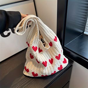 Valentine’s Day Large Capacity Knitted Tote Bag With Red – Casual Shoulder Beach Bag For Women In Cream/white/green/blue, Use, Casual Tote Bag| Design|polyester Bag Clothing, Shoes & Jewelry Shop Online at Dubai Trades