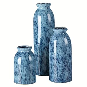 Vintage Blue Ceramic Vase Set – Geometric Pattern, Farmhouse Country Style, Ideal For Home Decor, Living Room, Tabletop, Shelf, And Entryway Decoration, Decorative Vase Home & Kitchen Shop Online at Dubai Trades