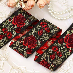 Vintage Embroidered Jacquard Ribbon Lace Trim – Red, Black & Golden Floral Pattern, 2 Inch Width, 5 Yards Length For , Bags, And Craft Accessories Arts, Crafts & Sewing Shop Online at Dubai Trades