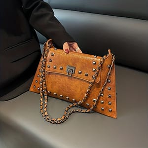 Vintage Golden Rivets Armpit Leather Texture Hand-held Single Shoulder Slung Casual Women’s Bag Clothing, Shoes & Jewelry Shop Online at Dubai Trades