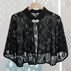 Vintage Lace Shawl With Silvery Buckle, Breathable Sun-protective Lightweight Polyester Cape For Evening Dates Accessories Shop Online at Dubai Trades