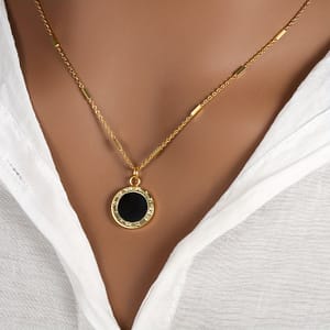 Vintage Style 18k Golden Plated Roman Numeral Black Disc Pendant Necklace, Copper Fashion Jewelry For Daily & Gift , Accessory Clothing, Shoes & Jewelry Shop Online at Dubai Trades