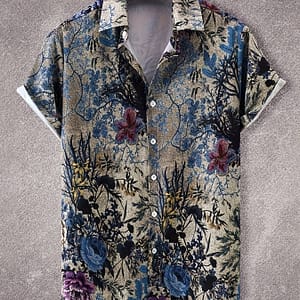 Vintage Style Men’s Floral Allover Print Short Sleeve Lapel Shirt Top, Male Casual Button Up Shirt For Daily And Vacation Resorts Clothing Shop Online at Dubai Trades