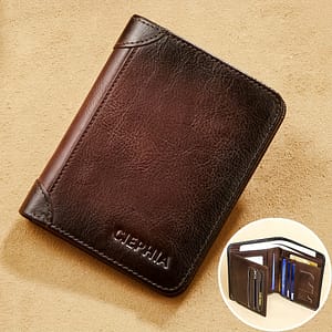 Vintage Trifold Rfid Leather Wallets, Short Multifunctional Id Credit Card Holder, Business Casual Money Bag Coin Purse Father’s Day Gifts Accessories Shop Online at Dubai Trades