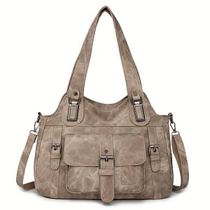 Vintage-style Women’s Tote Bag With Detachable Shoulder Strap, Synthetic Leather, Multiple Compartments, Zip Closure – Light Blue/grey/blue/black/brown/beige Clothing, Shoes & Jewelry Shop Online at Dubai Trades