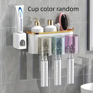 Wall-mounted Toothbrush Holder With Cup – Space-saving Bathroom Organizer For Toothpaste & Brushes, Plastic Bath Shop Online at Dubai Trades