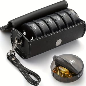 Weekly Pill Organizer 2 Times A Day, Large Daily Pill Box With Leather Case For Travel, Round Medicine Organizer, 7 Day Pill Container For Vitamin Fish Oils Supplement Business, Industry & Science Shop Online at Dubai Trades
