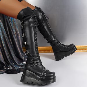 Women’ Boots, Fashion Lace Zipper Boots, Stylish Buckle Strap Design Over The Knee Boots Boots Shop Online at Dubai Trades