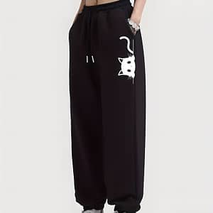 Women’ Cartoon Print Joggers – Brown Casual Sweatpants With Elastic Waistband & Drawstring, Machine Washable, Active Shop Online at Dubai Trades