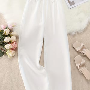 Women’ Color Wide Leg Pants, , Polyester 97% Elastane 3%, Drawstring Waist, Woven Fabric, 180g/m², Spring/summer Collection Clothing Shop Online at Dubai Trades