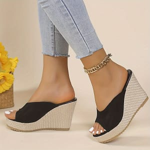 Women’ Slip-on Wedge Sandals – Open Toe, High Heel, Comfortable Ankle Strap, Casual Summer Platform Shoes With Woven Design Sole Clothing, Shoes & Jewelry Shop Online at Dubai Trades