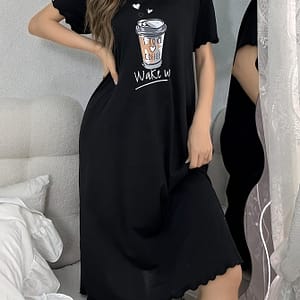 Women’ & Slogan Sleepwear Dress, Short Sleeve Round Neck Tee Dress, Comfortable Nightgown Clothing Shop Online at Dubai Trades