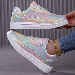 Women’ Sneakers Holographic Sequin Rainbow Casual Shoes, Shiny Streetwear, Party Wedding Trendy Footwear For Ladies Athletic Shop Online at Dubai Trades