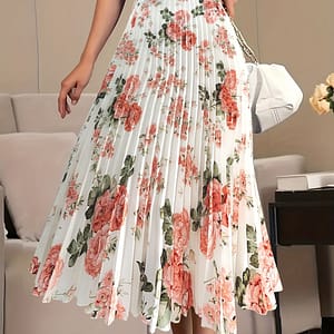 Women’ Suit Loose Printed Pleated Floral High Waist Pleated Skirt Clothing Shop Online at Dubai Trades