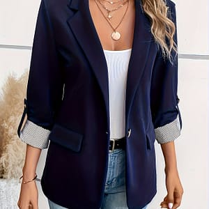 Women’ With Roll-up Sleeves – Polyester, Single-breasted, Three-quarter Sleeve, Button-up, Fall & Spring Fashion Jacket, Casual Attire|stylish Blazer|polyester Blazer Clothing Shop Online at Dubai Trades