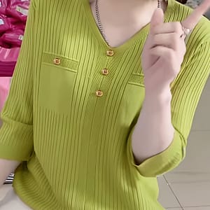 Women’ -neck Knit Top With Pockets – Loose Fit, Short Sleeve, Viscose Material, Casual Wear, Casual Wear Top| Top|viscose Top Clothing Shop Online at Dubai Trades