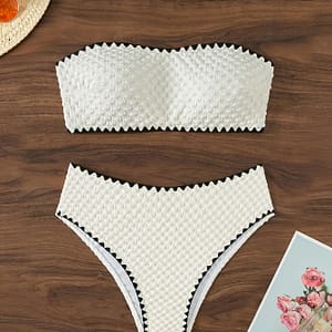 Women’-piece Bikini Set, Sexy Solid Color, High-waisted With Frill Trim And Bud Swimwear Bikinis Shop Online at Dubai Trades