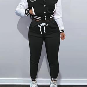 Women’s 2pcs Sweatshirt And Sweatpants Set, Two-piece Sportswear, Single Row Baseball Jacket Clothing Shop Online at Dubai Trades