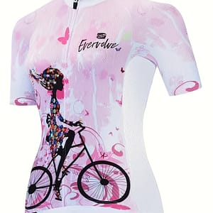Women’s 3d Printed Cycling Jersey – Quick-dry, Breathable Polyester Short Sleeve Bike Shirt With Stand Collar, , Color Block, Knit Fabric Apparel, 160gsm Clothing Shop Online at Dubai Trades