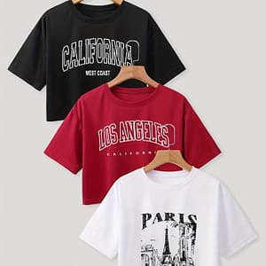 Women’s 3pcs Set Featuring A Short-sleeve T-shirt With A Round Neck And Castle Print, Suitable For Spring, Summer, And Autumn. Clothing Shop Online at Dubai Trades