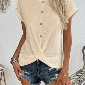 Women’s Apricot Elegant T-shirt With Button Decor Clothing Shop Online at Dubai Trades