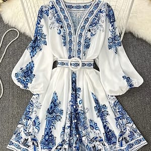 ] Women’s Bohemian Floral Print Half-sleeve Midi Dress With Belt – V-neck, Lightweight Polyester, Summer Vacations, Casual Summer Wear| Dress|lightweight Dress, Holiday Dress Clothing Shop Online at Dubai Trades