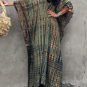 Women’s Boho Up, Plus Size Tie Dye V Neck Loose Fit Beach Kaftan Dress Clothing Shop Online at Dubai Trades