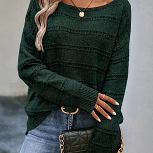 Women’s Casual Acrylic Knit Sweater, Long Sleeve Drop Shoulder Pullover, Hollow Boat Collar, Slight Stretch, Regular Length, Fall/, 100% Acrylic, 260g/m² Fabric Weight Clothing Shop Online at Dubai Trades