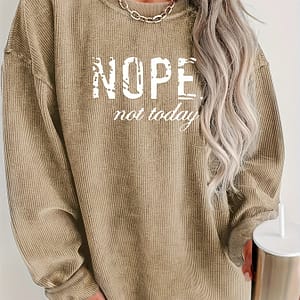 Women’s Casual Crew Neck Long Sleeve Top With “nope ” Print, 100% Polyester, Woven Fabric, 210g/m², Fit Clothing Shop Online at Dubai Trades
