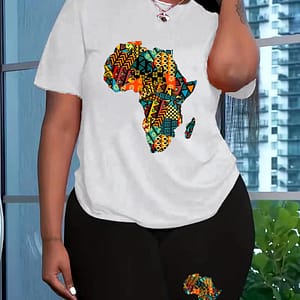 Women’s Casual Geometric-patterned Polyester Knit Fabric T-shirt And Shorts Set, Crew Neck, Short Sleeve, Regular Fit, All Season – 95% Polyester, 5% Elastane Clothing Shop Online at Dubai Trades