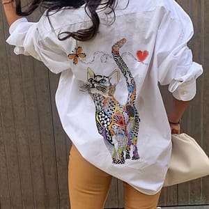 Women’s Casual Long Shirt With Unique Back Print – Polyester, Machine Washable, Non-sheer – Blouses Shop Online at Dubai Trades