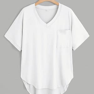 Women’s Casual Lounge Top, Plus Size Solid Short Sleeve V Neck Pocket Patched Basic Sleep T-shirt Clothing, Shoes & Jewelry Shop Online at Dubai Trades