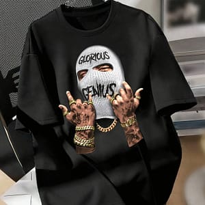 Women’s Casual Off-shoulder Graphic Tee – Black Short Sleeve Round Neck Top With “” Figure Design, Polyester And Spandex , Machine Washable Clothing Shop Online at Dubai Trades