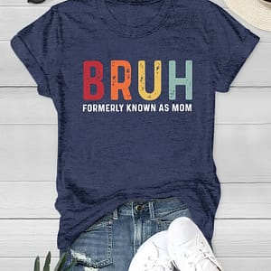 Women’s Casual Round-neck T-shirt With Colorful ‘bruh’ Letter Print And Straight Short Sleeves. Clothing Shop Online at Dubai Trades