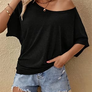 Women’s Casual Scoop Neck T-shirt, Solid Color Polyester Knit Fabric, Summer Short Sleeve Top With 5% Elastane, Regular Length – 170g/m² Clothing Shop Online at Dubai Trades