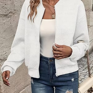 Women’s Casual Solid -up Jacket – Lightweight Polyester, Textured Fabric, Machine Washable, Ideal For Spring/summer Fashion Casual Jackets Shop Online at Dubai Trades
