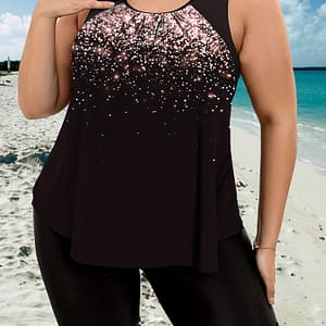 Women’s Casual Tankini Set, Plus Size Round Neck Top & Boxer Short Bottom Swimsuit 2 Piece Set Clothing Shop Online at Dubai Trades