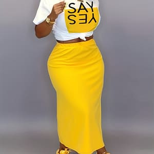 Women’s Casual Two-piece Set: Letter Print Crew Neck T-shirt & Orange Side-slit Skirt – Stretchy Polyester Blend, Machine Washable, Relaxed Fit Attire|letter |stretchy Fabric Clothing Shop Online at Dubai Trades