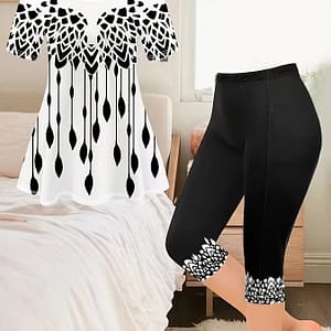 Women’s Contrast Color Round Neck Short Sleeve Slim Fit Pants Summer Casual Fashion -piece Set Clothing Shop Online at Dubai Trades