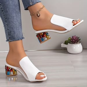 Women’s Crystal Embellished Thick Heel Sandals, Cover, Slip-on, Open Toe – Mid Heel, Slip-on, Open Toe Clothing, Shoes & Jewelry Shop Online at Dubai Trades