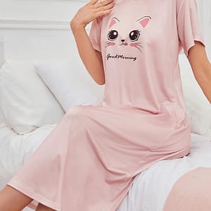 Women’s Cute Printed Crew Neck Short Sleeve T-shirt Dress Pajamas, Polyester Knit Fabric, All Season Nightwear, Middle Special – 95% Polyester 5% Elastane, 140gsm Clothing Shop Online at Dubai Trades