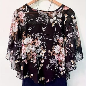 Women’s Elegant Floral Print Asymmetrical Blouse – Sheer Sleeve, Round Neck, Summer Sun Protection Shirt For Beach, Spring/summer Collection Blouses Shop Online at Dubai Trades