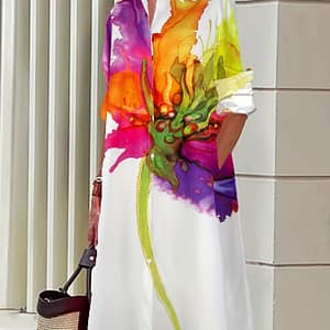 Women’s Elegant Floral Print Short Sleeve Shirt Dress – Lightweight 100% Polyester, Vibrant Color , Machine Washable Spring/summer Casual To Formal Wear Clothing Shop Online at Dubai Trades