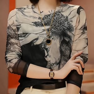 Women’s Elegant Lace Mesh Top, A-, Long Sleeve, Spring/autumn, Floral Print, Stretchy, High-end, Luxury, Stylish Clothing Shop Online at Dubai Trades