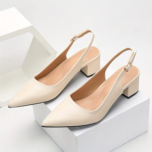 Women’s Elegant Pointed Toe Block Heel Pumps With Ankle Strap, Solid Color Synthetic Mid Heel Seasons, Fashionable Open Back Party High Heels Clothing, Shoes & Jewelry Shop Online at Dubai Trades