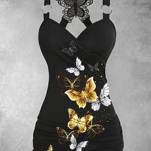 Women’s Elegant Print Tank Top, 95% Polyester 5% Spandex Knit Fabric, Strapless Slingback Style, Lightweight 200g/m² – Black Clothing Shop Online at Dubai Trades