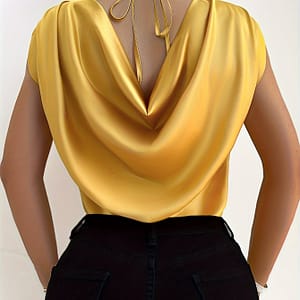 Women’s Elegant Solid Color Tie-back Blouse – Sleeveless Crew Neck Shirt For , Casual Or Formal Occasions Blouses Shop Online at Dubai Trades