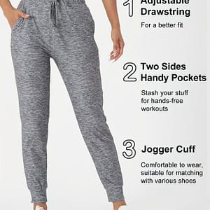 Women’s Fashionable Casual Comfy Jogger Pants, Athletic Style, Tapered Ankle, Drawstring Waist, Heather Gray, Breathable Material, Sports & Lounge Wear Active Shop Online at Dubai Trades