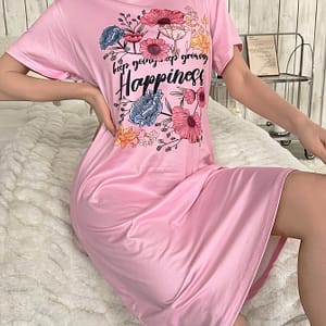 Women’s Floral Print Short Sleeve T-shirt And Shorts Set, Casual Crew Neck Polyester Night Dress, Knit Fabric, 95% Polyester 5% Elastane, Comfortable Clothing Shop Online at Dubai Trades
